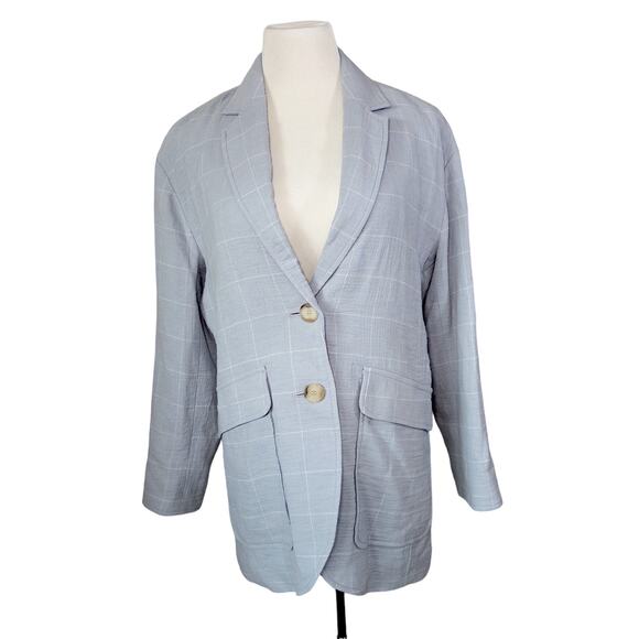 Madewell NEW Larsen Cotton Linen Relaxed Blazer in Windowpane Blue White Small - Picture 4 of 11